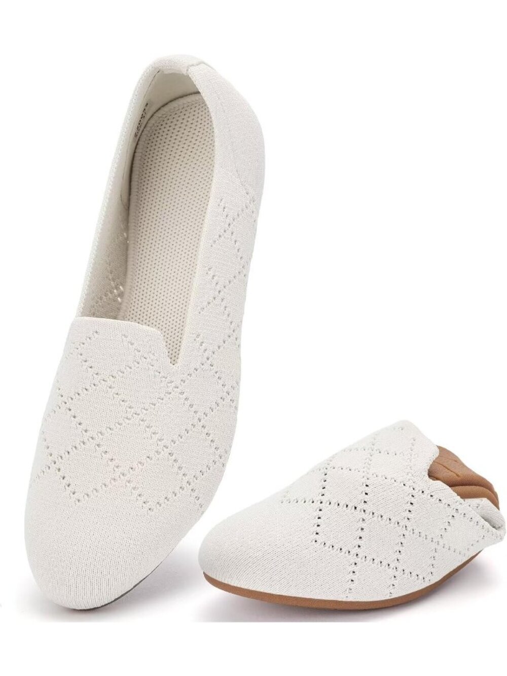 Women's Beige Ballet Flat Knit Round Toe Textile Slip On Walking Shoes